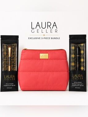 Laura Geller 3-Piece Bundle Makeup Bag + Dual-Ended & Retractable Brushes NEW)